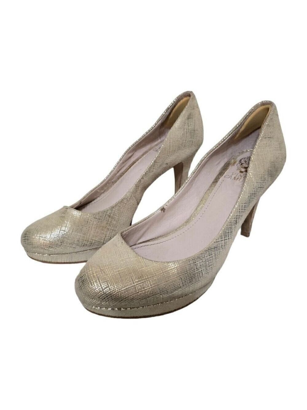 Vince Camuto Zella Gold Leather Platform Stiletto Heels Sz 8.5